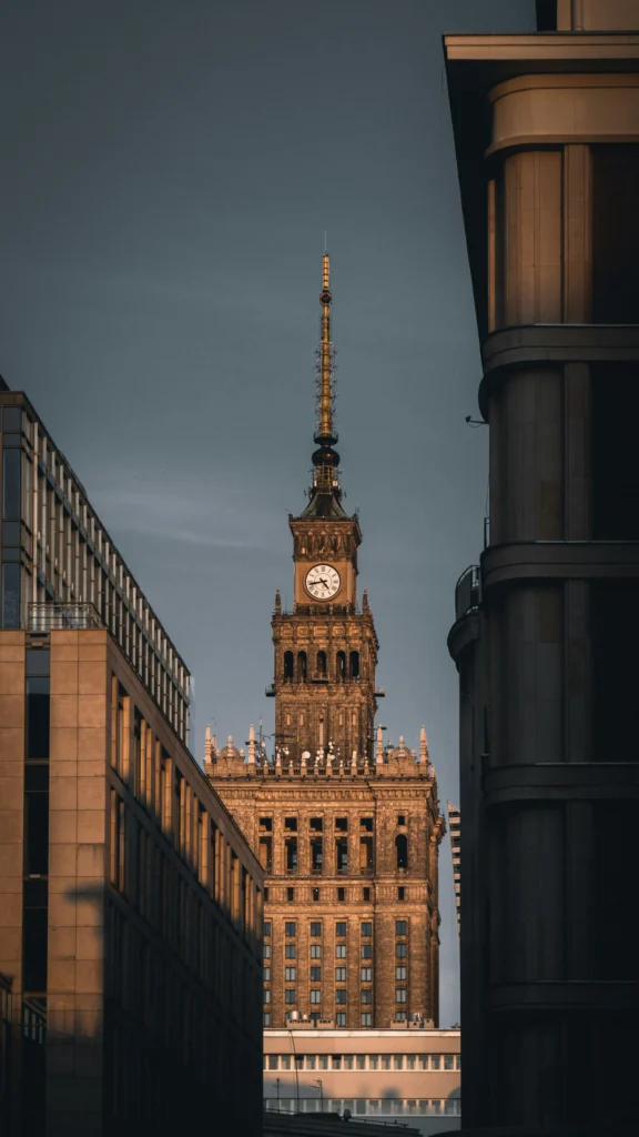 Palace of Culture and Science in Warsaw at Golden Hour